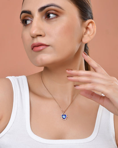 VOJ Rose Gold Plated Heart Shaped Evil Eye Pendant With Chain
