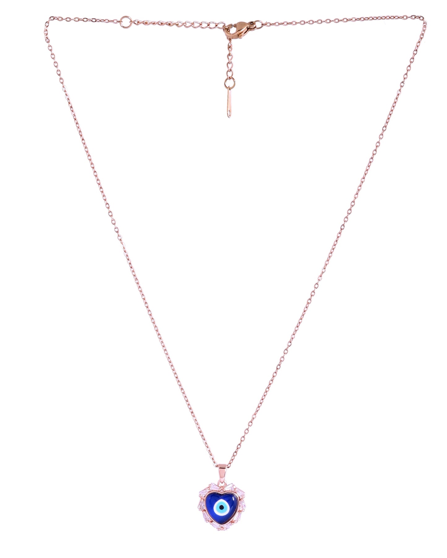 VOJ Rose Gold Plated Heart Shaped Evil Eye Pendant With Chain