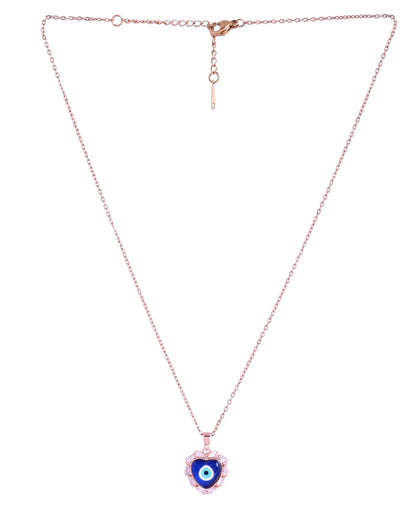 VOJ Rose Gold Plated Heart Shaped Evil Eye Pendant With Chain