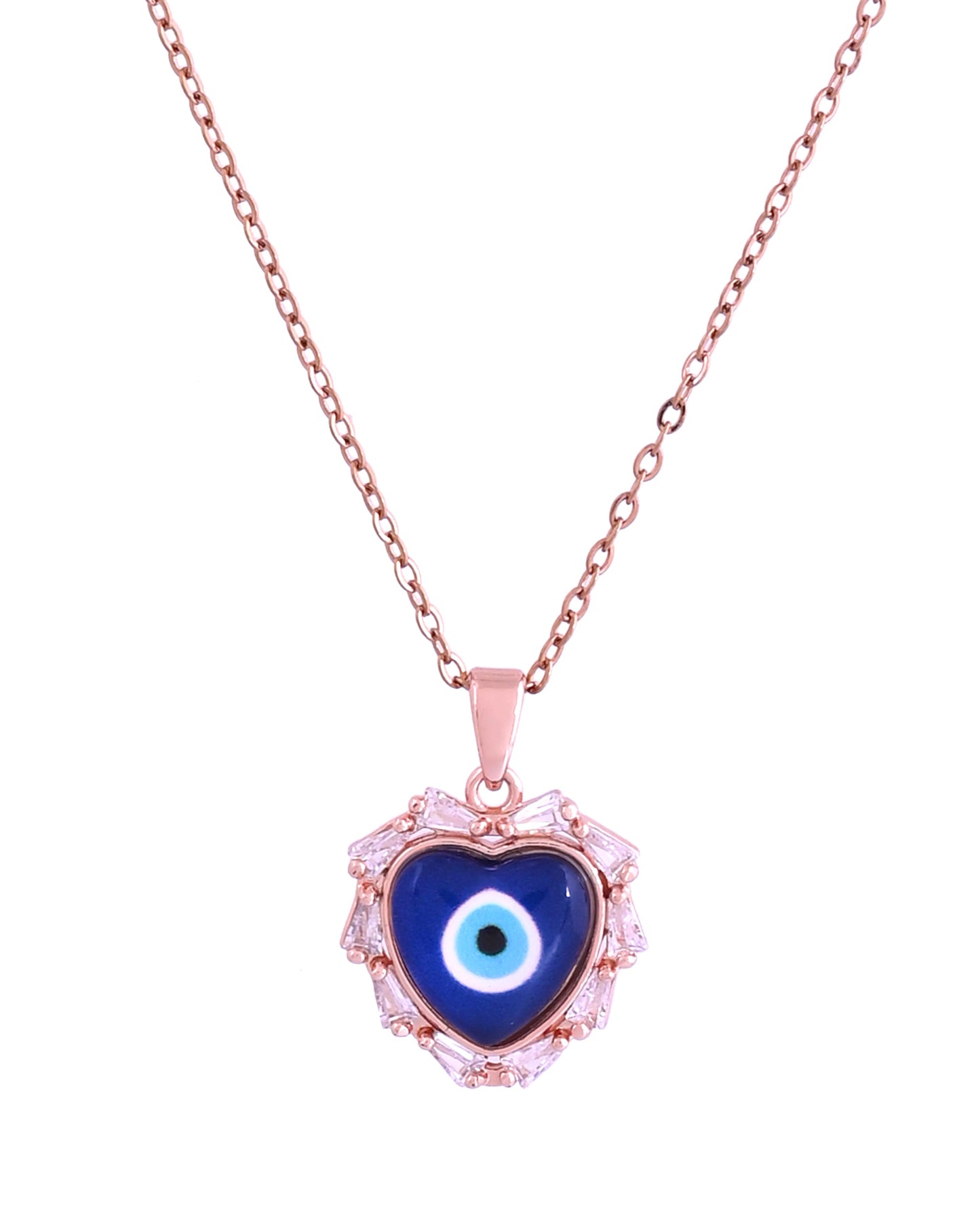 VOJ Rose Gold Plated Heart Shaped Evil Eye Pendant With Chain