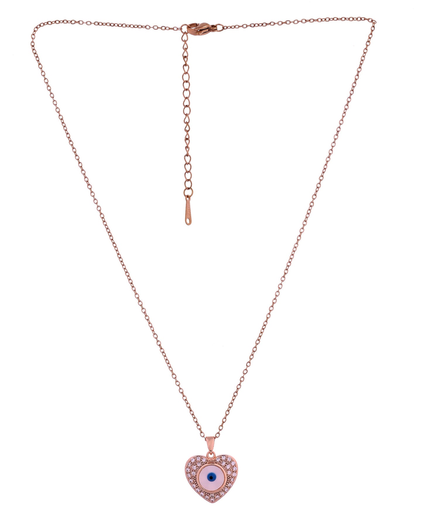 VOJ Gold Plated Heart Shaped Ad Stone Studded Evil Eye Pendant With Chain