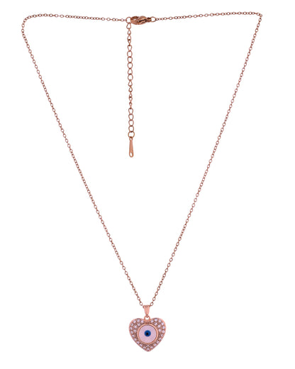 VOJ Gold Plated Heart Shaped Ad Stone Studded Evil Eye Pendant With Chain