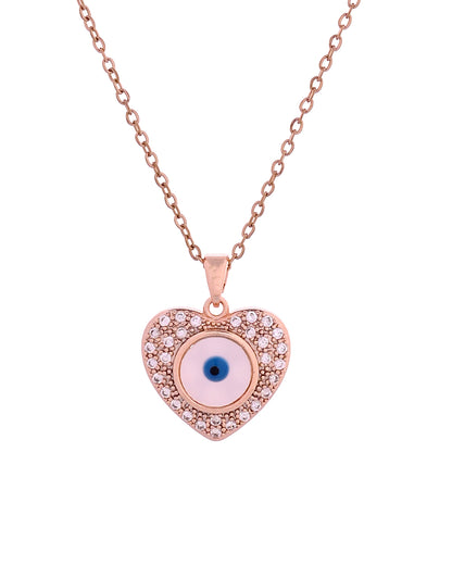 VOJ Gold Plated Heart Shaped Ad Stone Studded Evil Eye Pendant With Chain