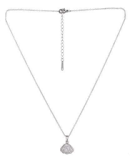 VOJ Elegant Silver-Plated Shell Design Pendant With Pearl Accent Necklace