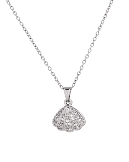 VOJ Elegant Silver-Plated Shell Design Pendant With Pearl Accent Necklace