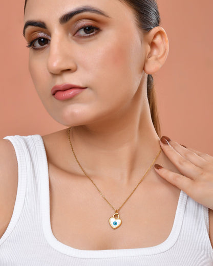 VOJ Gold Plated Heart Shaped Evil Eye Pendant With Chain
