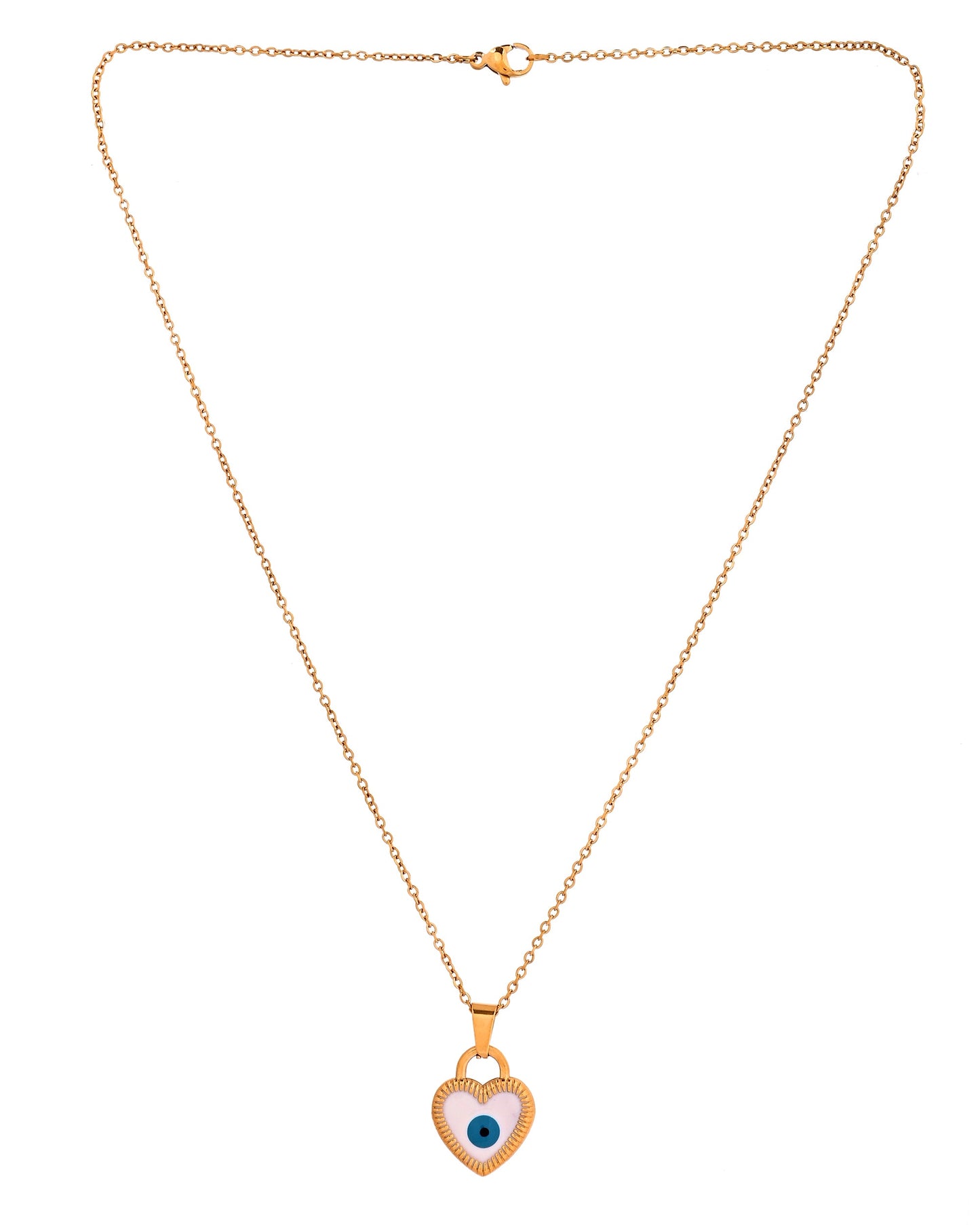 VOJ Gold Plated Heart Shaped Evil Eye Pendant With Chain