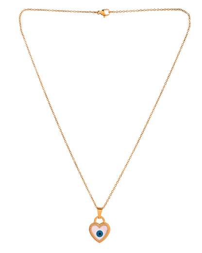 VOJ Gold Plated Heart Shaped Evil Eye Pendant With Chain