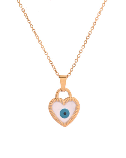 VOJ Gold Plated Heart Shaped Evil Eye Pendant With Chain