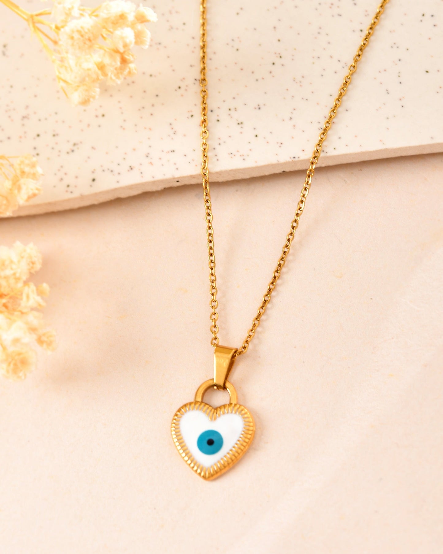 VOJ Gold Plated Heart Shaped Evil Eye Pendant With Chain