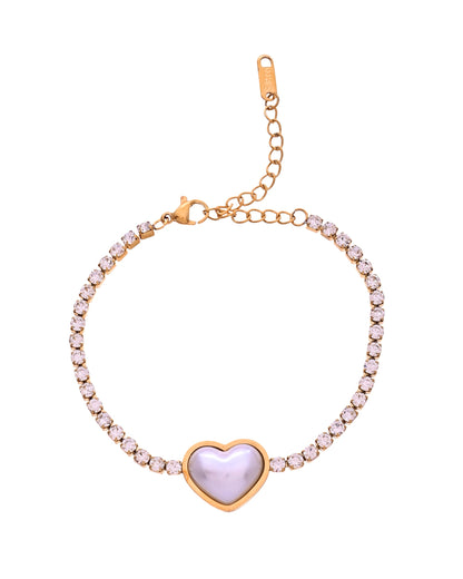 VOJ Gold Plated Ad Stone Studded With Heart Shaped Pearl Bracelet For Women