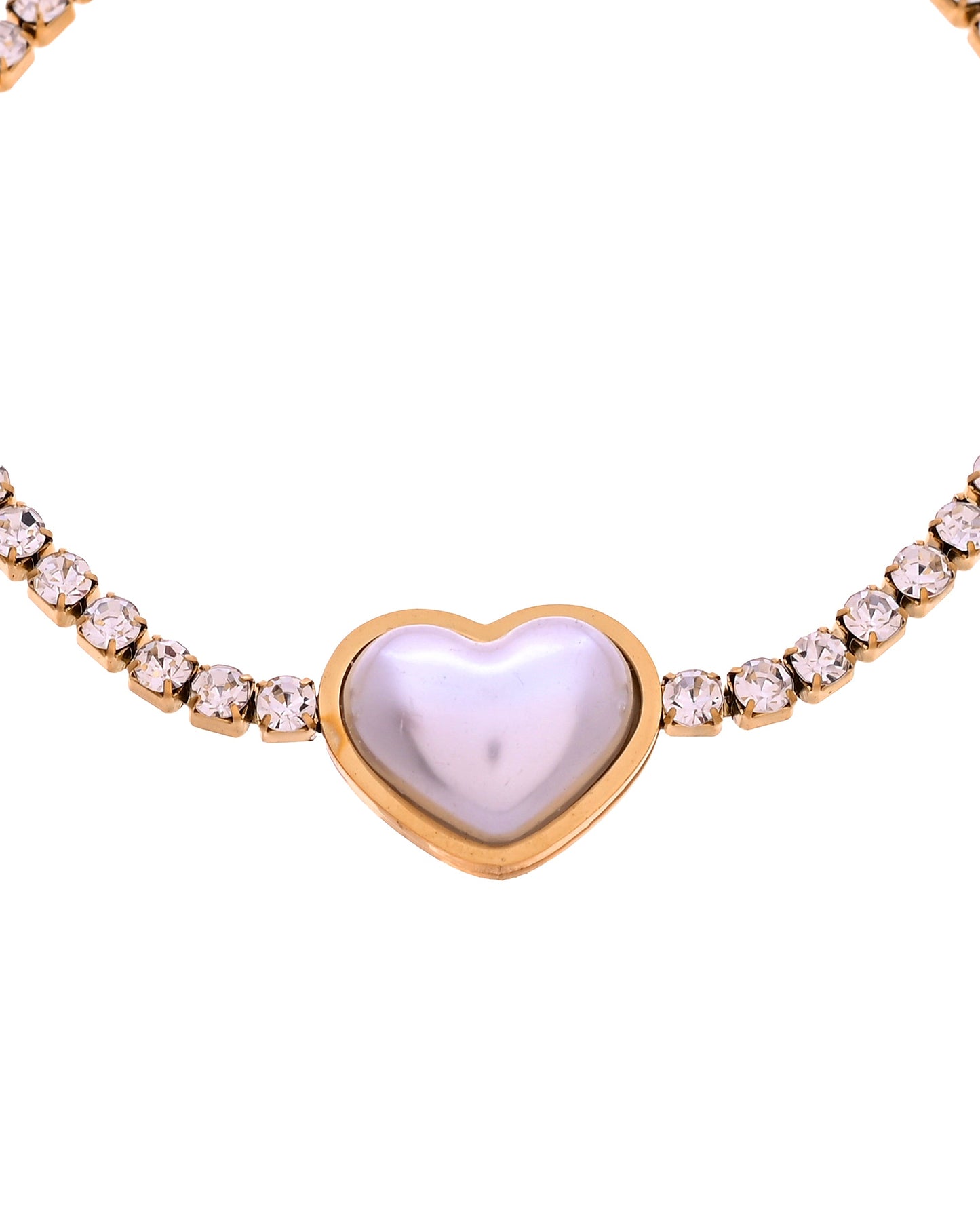 VOJ Gold Plated Ad Stone Studded With Heart Shaped Pearl Bracelet For Women