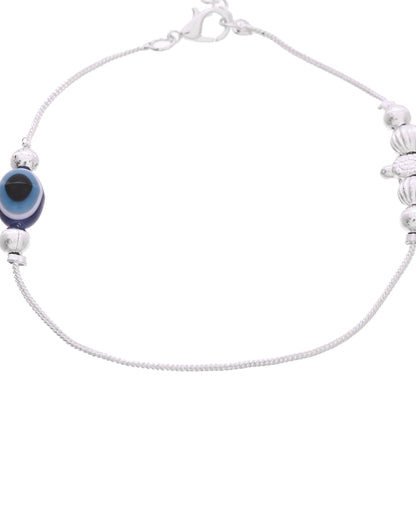 VOJ Set Of 2 Silver Plated Evil Eye Beads Anklet