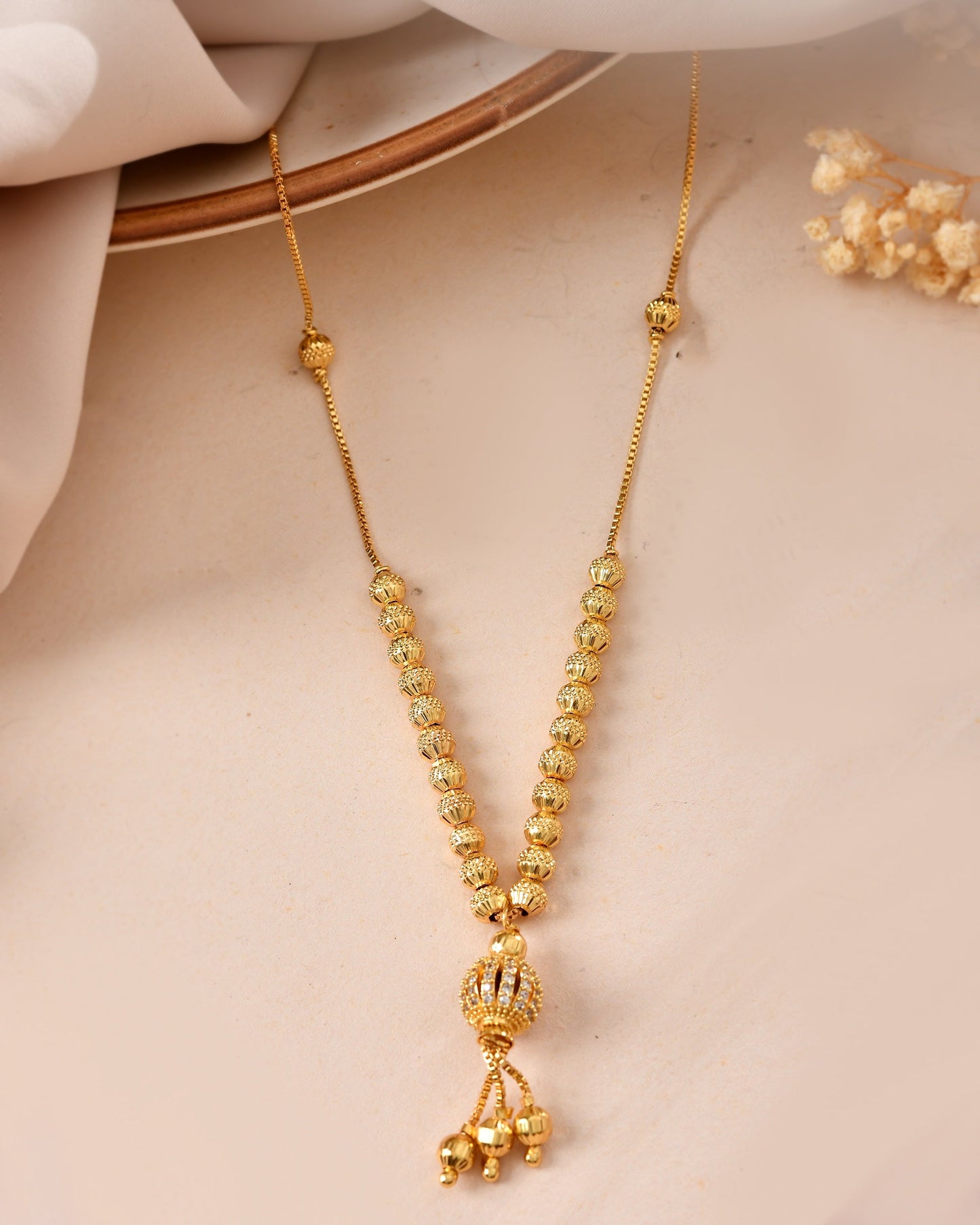 VOJ Gold Plated Stone Studded Circular Shaped Chain For Women
