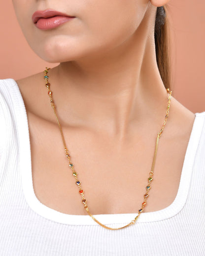 VOJ Gold Plated Multi Color Heart Chain For Women