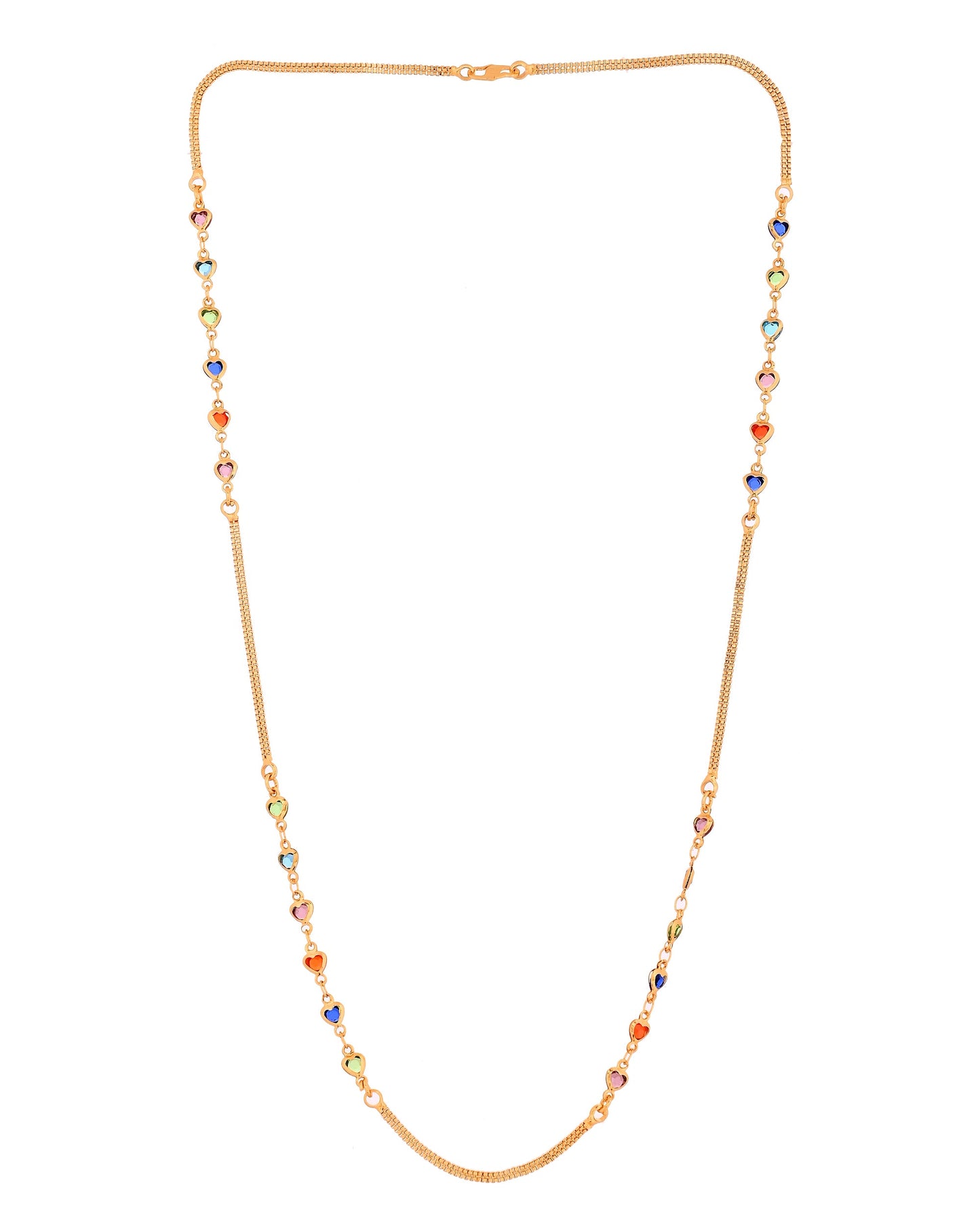 VOJ Gold Plated Multi Color Heart Chain For Women