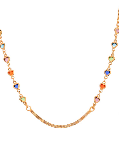 VOJ Gold Plated Multi Color Heart Chain For Women