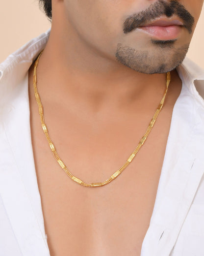 VOJ Gold Plated Rectangular With Multi Layer Chain For Men