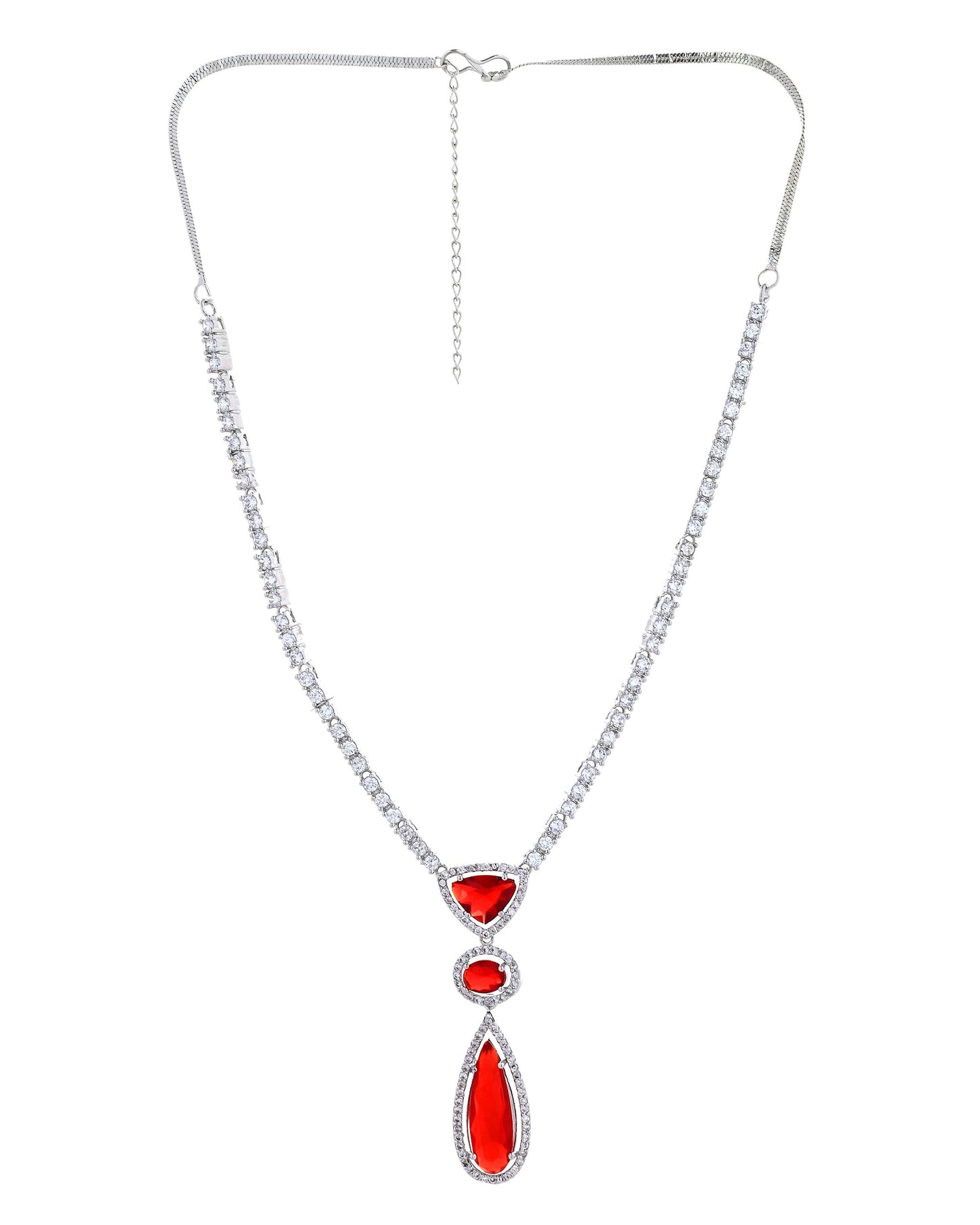 VOJ Silver-Plated Ad & Ruby Red Cubic Zirconia Studded Jewellery Set