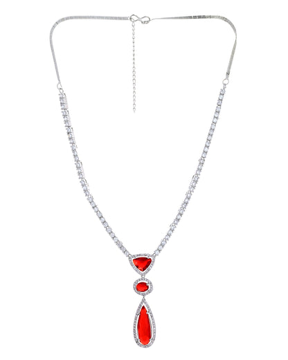 VOJ Silver-Plated Ad & Ruby Red Cubic Zirconia Studded Jewellery Set