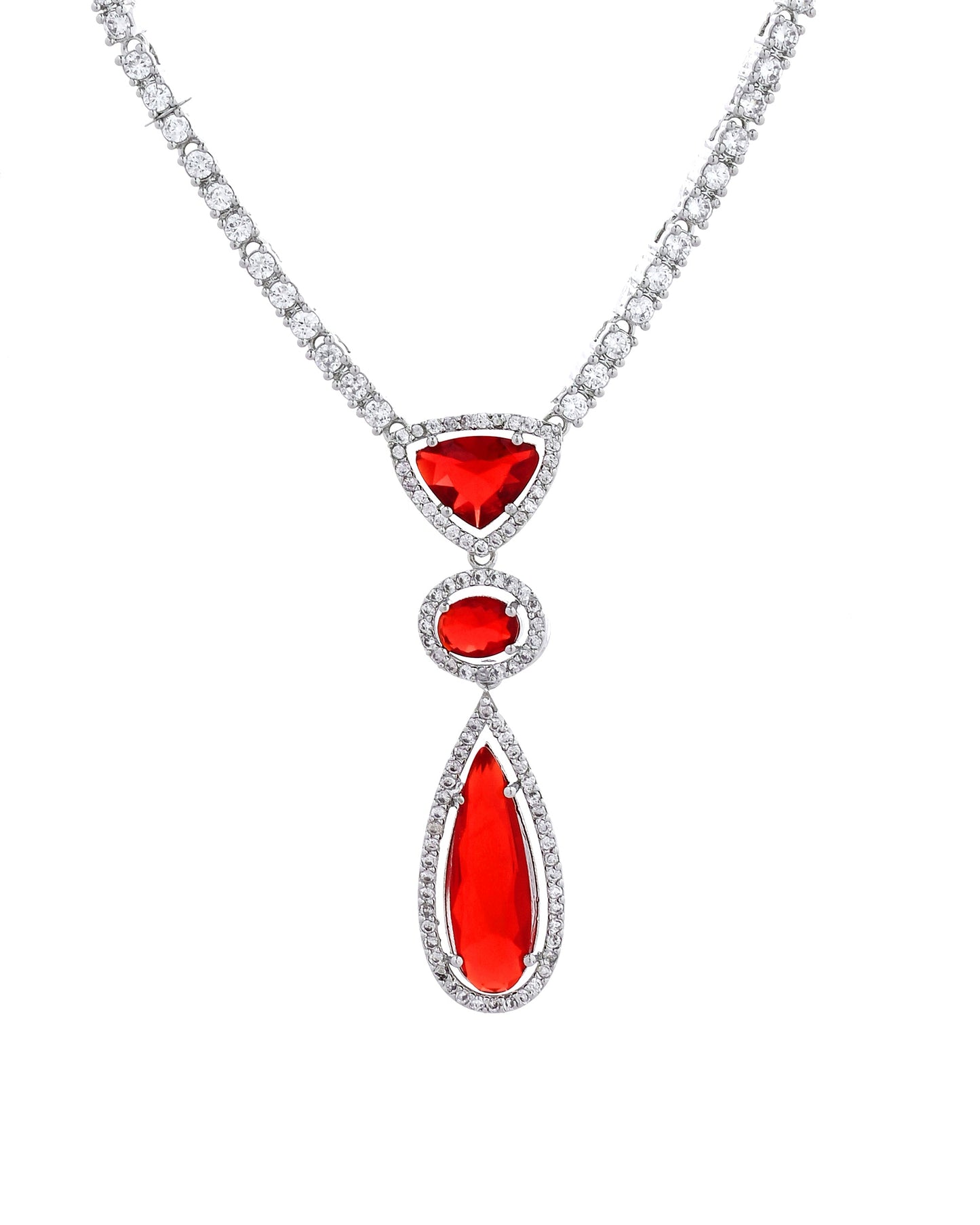 VOJ Silver-Plated Ad & Ruby Red Cubic Zirconia Studded Jewellery Set
