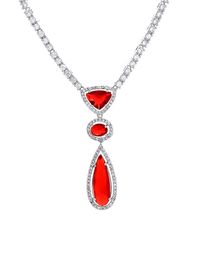 VOJ Silver-Plated Ad & Ruby Red Cubic Zirconia Studded Jewellery Set