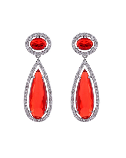 VOJ Silver-Plated Ad & Ruby Red Cubic Zirconia Studded Jewellery Set