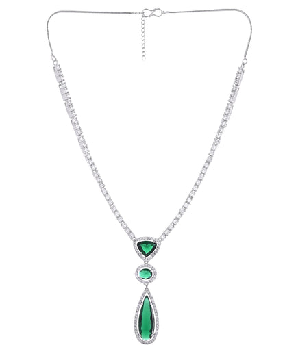 VOJ Silver-Plated Ad & Green Cubic Zirconia Studded Jewellery Set