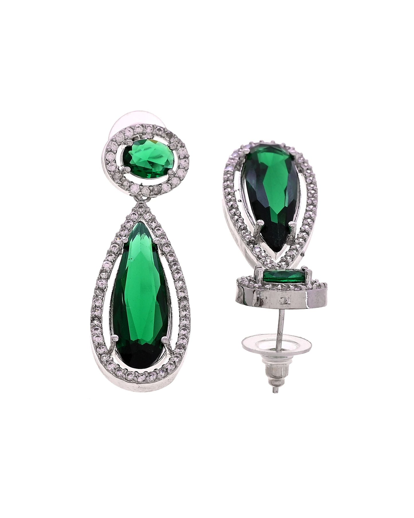 VOJ Silver-Plated Ad & Green Cubic Zirconia Studded Jewellery Set