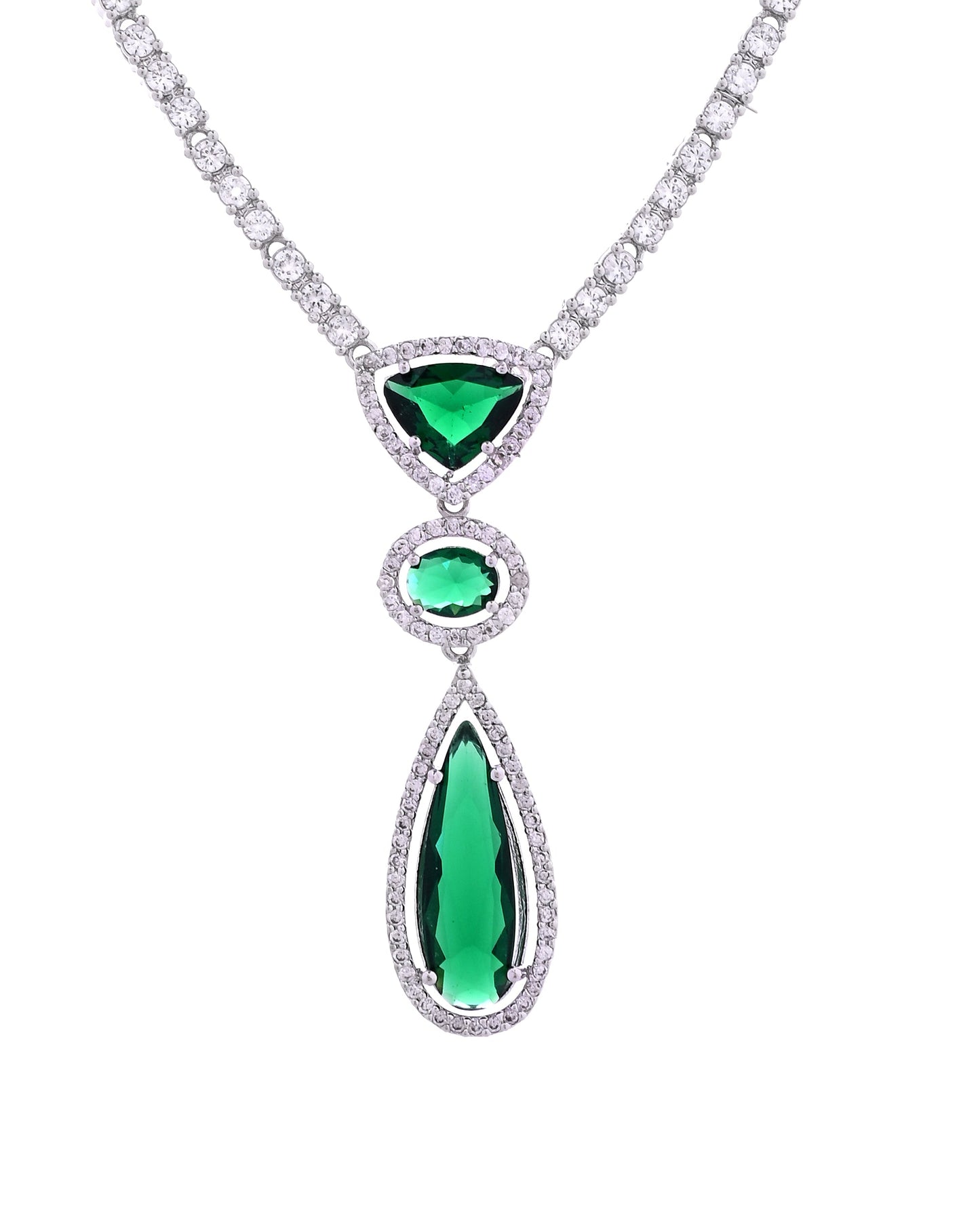 VOJ Silver-Plated Ad & Green Cubic Zirconia Studded Jewellery Set