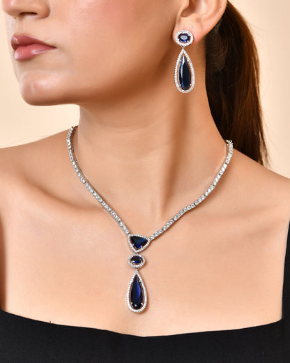 VOJ Silver-Plated Ad & Blue Cubic Zirconia Studded Jewellery Set