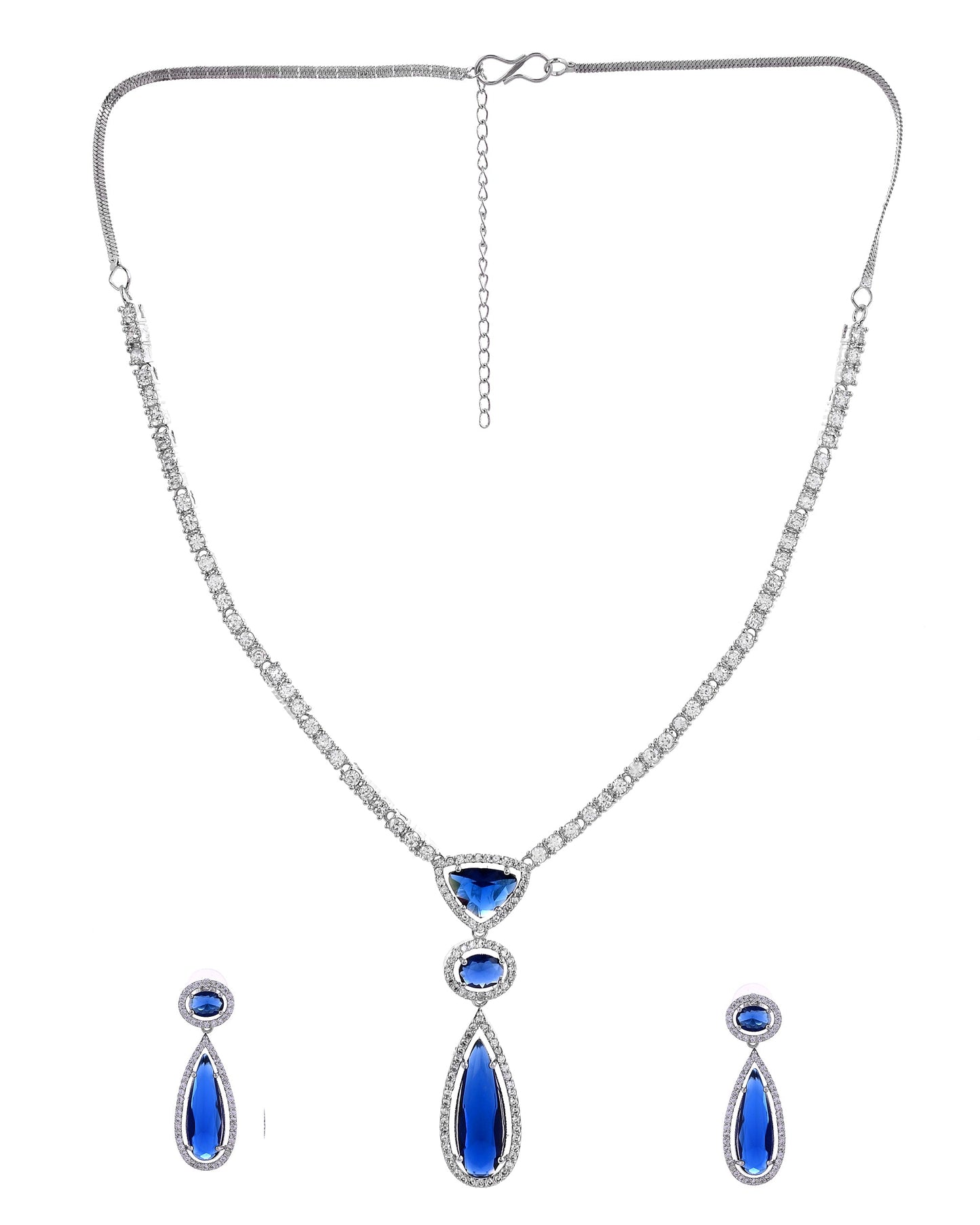 VOJ Silver-Plated Ad & Blue Cubic Zirconia Studded Jewellery Set