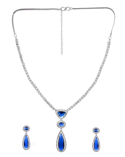 VOJ Silver-Plated Ad & Blue Cubic Zirconia Studded Jewellery Set