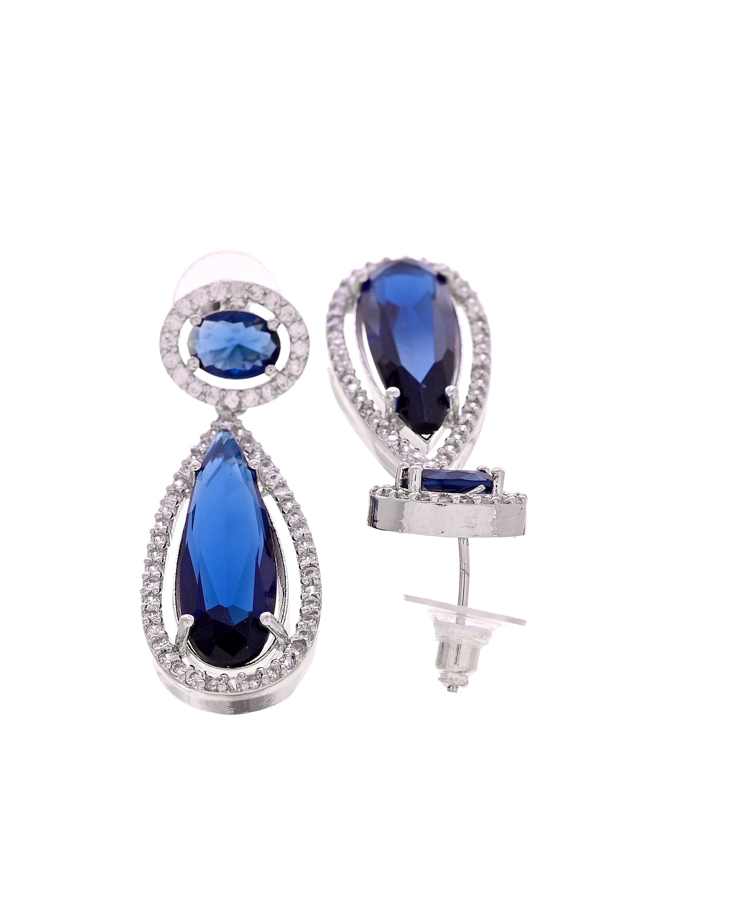 VOJ Silver-Plated Ad & Blue Cubic Zirconia Studded Jewellery Set