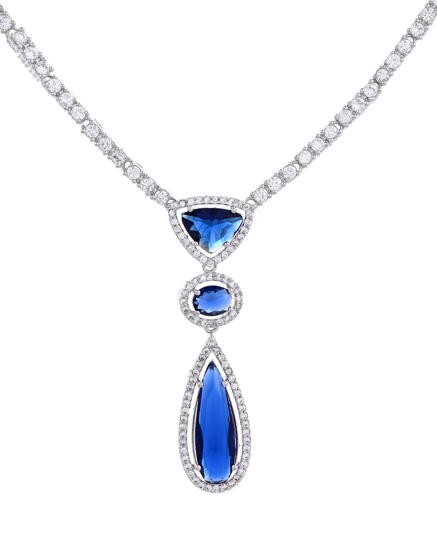 VOJ Silver-Plated Ad & Blue Cubic Zirconia Studded Jewellery Set