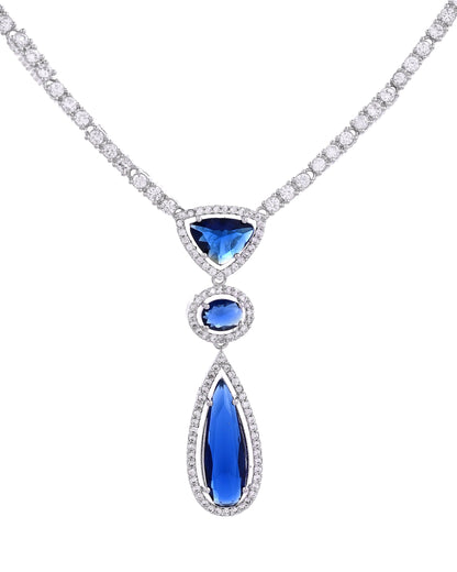 VOJ Silver-Plated Ad & Blue Cubic Zirconia Studded Jewellery Set