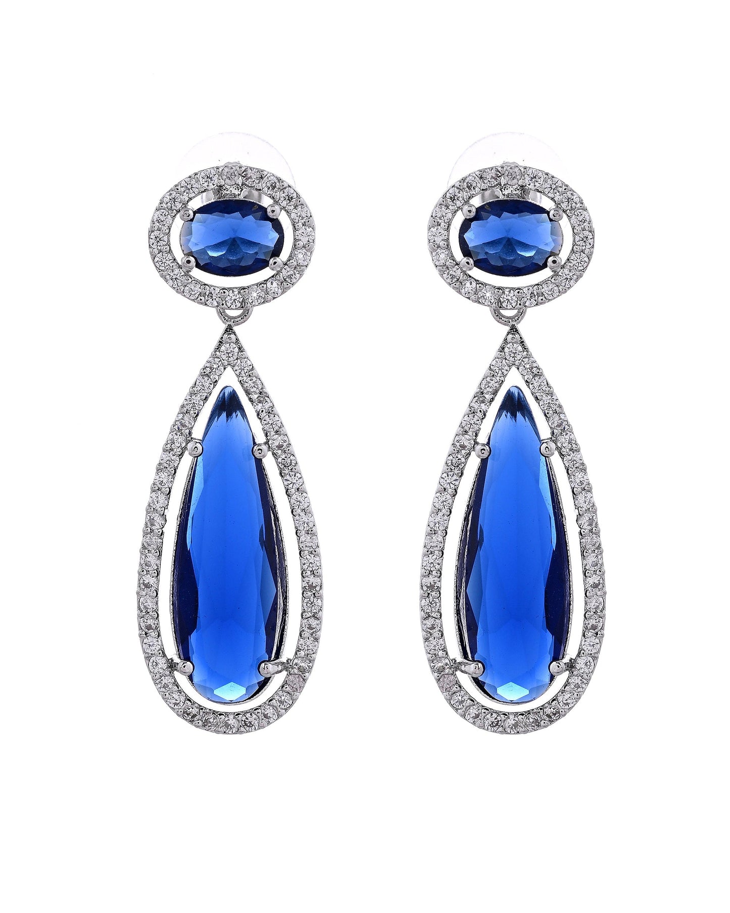 VOJ Silver-Plated Ad & Blue Cubic Zirconia Studded Jewellery Set
