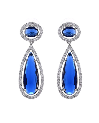VOJ Silver-Plated Ad & Blue Cubic Zirconia Studded Jewellery Set