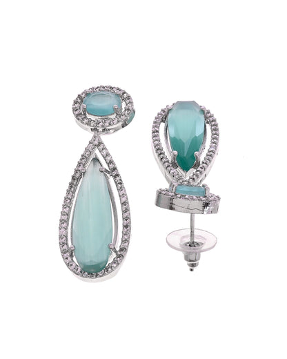 VOJ Silver-Plated Ad & Teal Green Cubic Zirconia Studded Jewellery Set