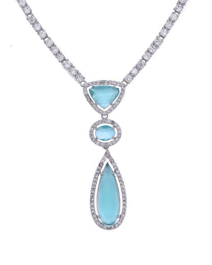 VOJ Silver-Plated Ad & Teal Green Cubic Zirconia Studded Jewellery Set