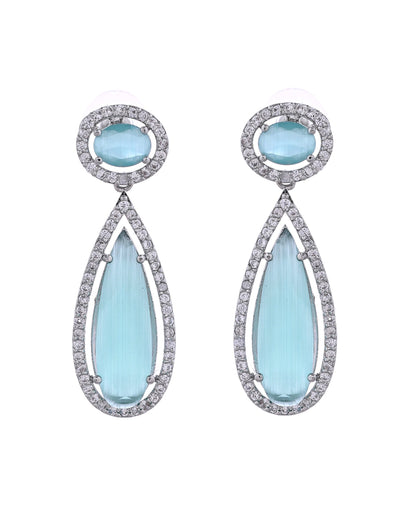 VOJ Silver-Plated Ad & Teal Green Cubic Zirconia Studded Jewellery Set