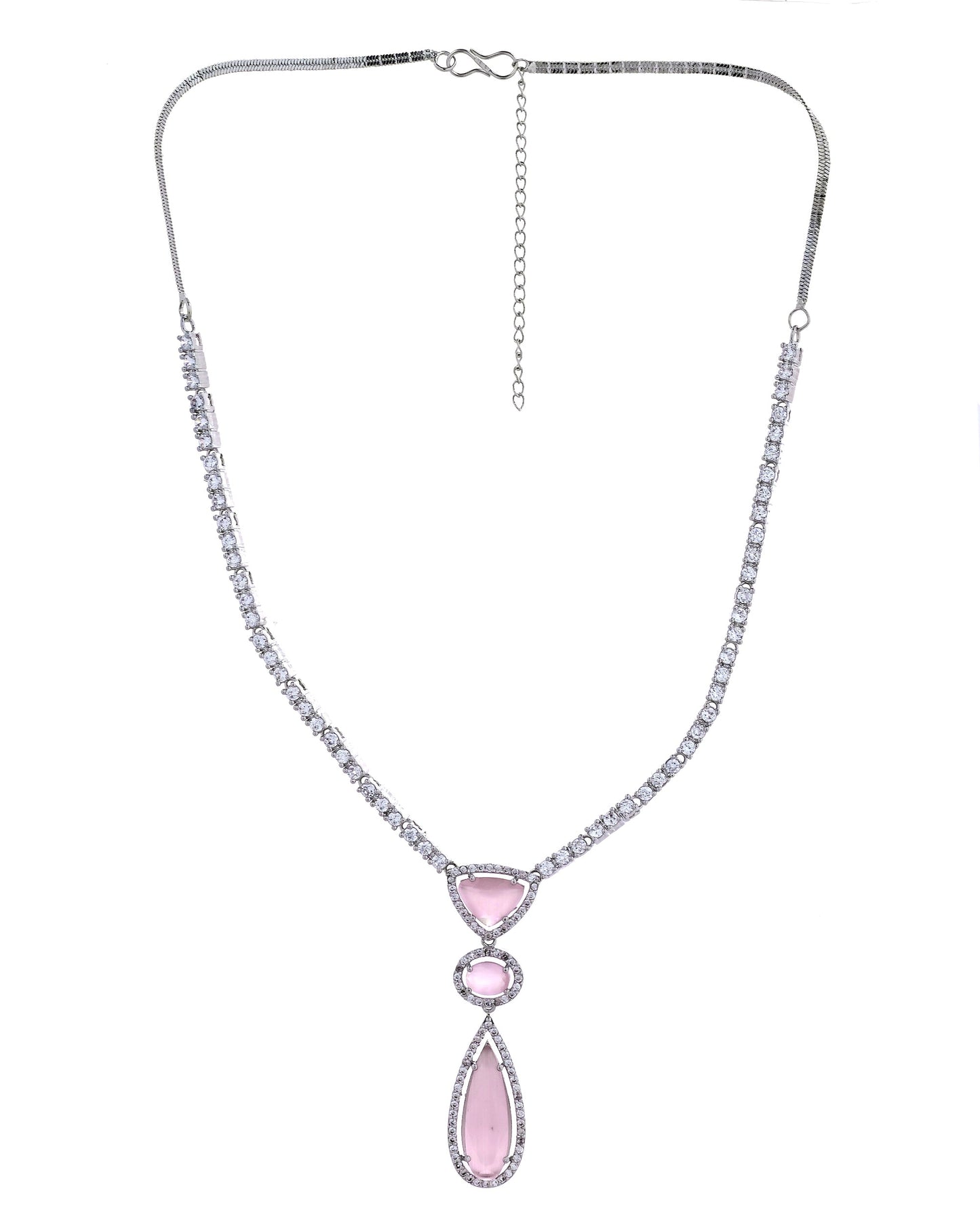 VOJ Silver-Plated Ad & Baby Pink Cubic Zirconia Studded Jewellery Set