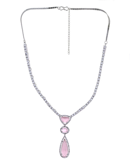 VOJ Silver-Plated Ad & Baby Pink Cubic Zirconia Studded Jewellery Set