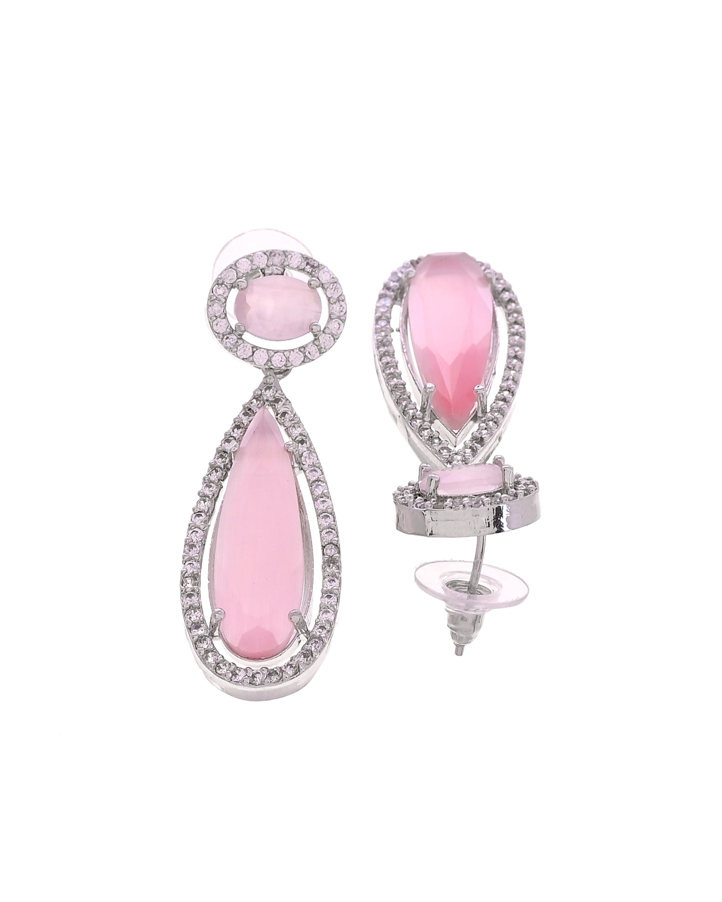 VOJ Silver-Plated Ad & Baby Pink Cubic Zirconia Studded Jewellery Set