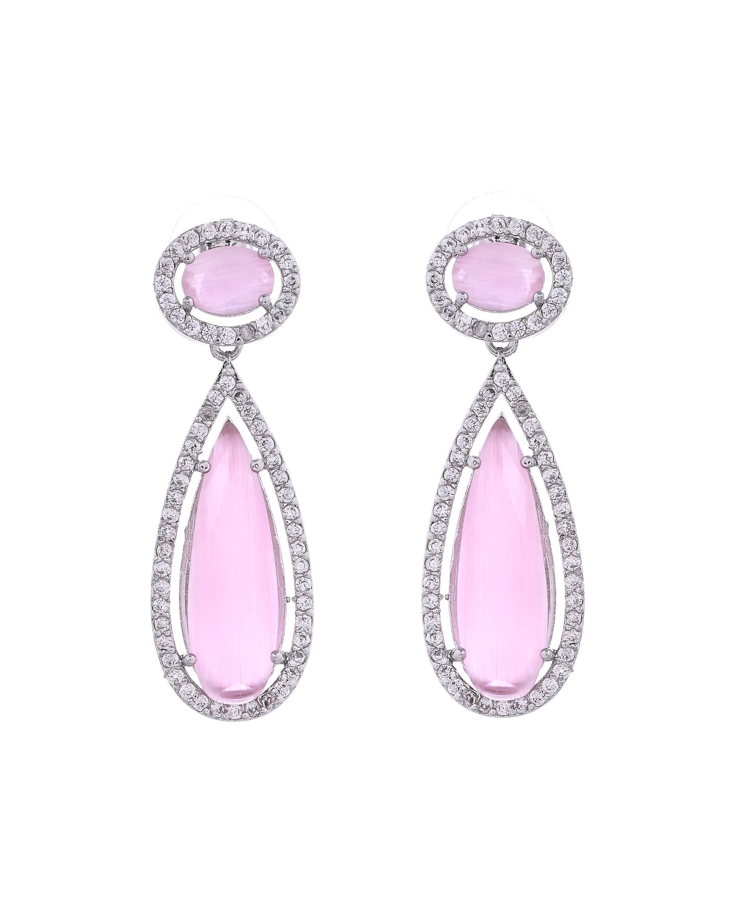 VOJ Silver-Plated Ad & Baby Pink Cubic Zirconia Studded Jewellery Set