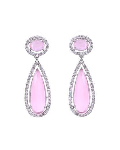 VOJ Silver-Plated Ad & Baby Pink Cubic Zirconia Studded Jewellery Set
