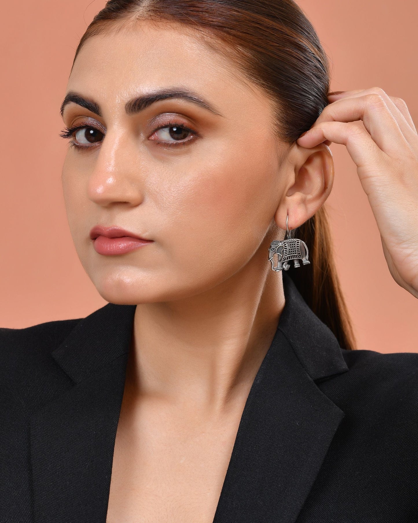VOJ Silver Toned Animal Designed Drop Earrings