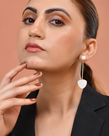 VOJ Gold Plated Stone With Pearl Long Studs Earrings