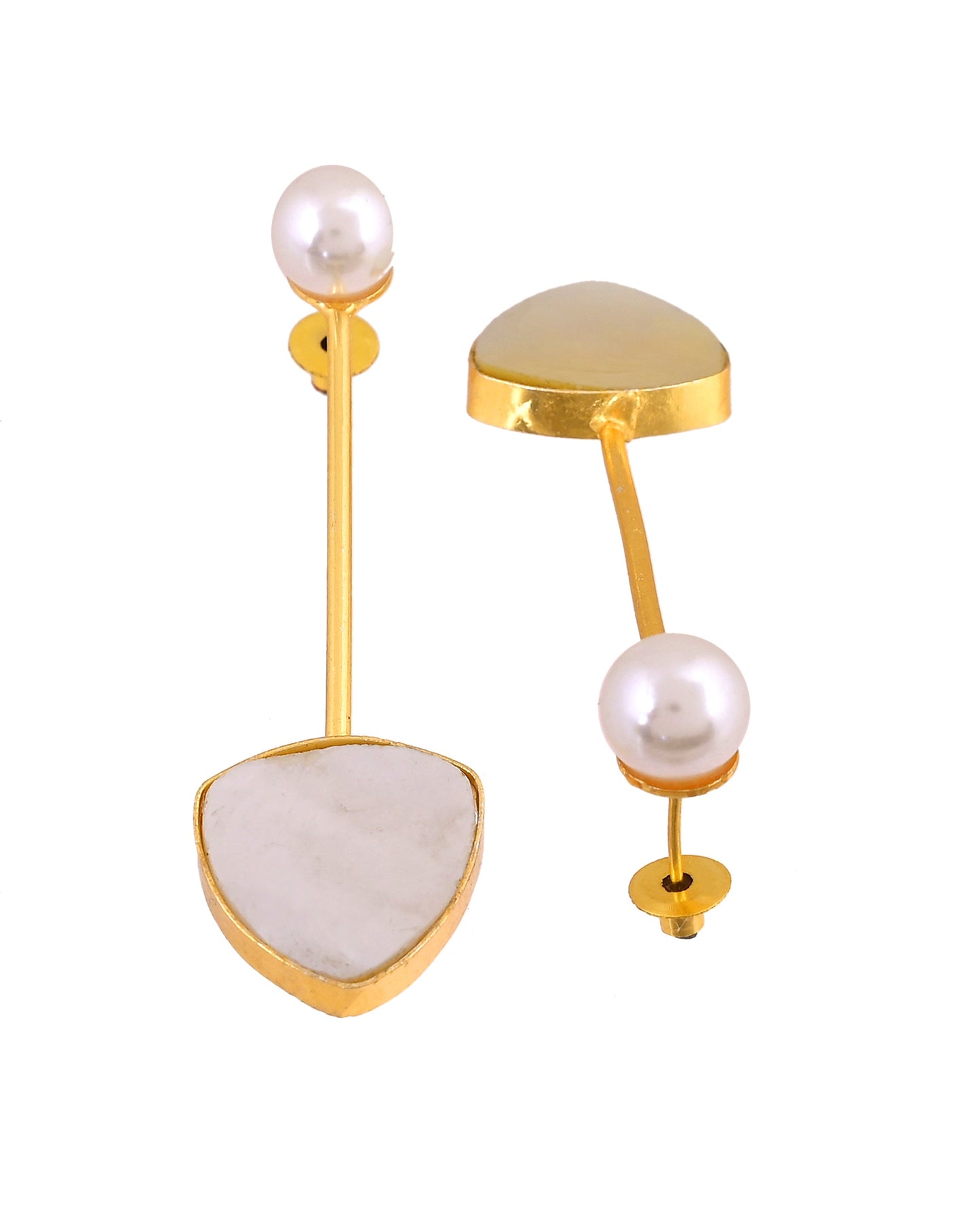 VOJ Gold Plated Stone With Pearl Long Studs Earrings