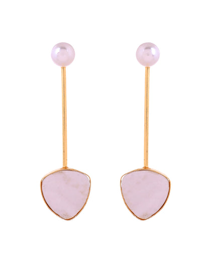 VOJ Gold Plated Stone With Pearl Long Studs Earrings